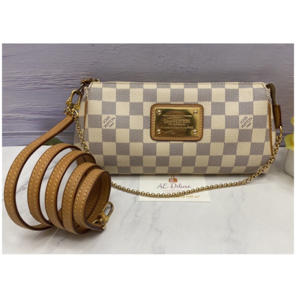 β€οΈβπ©ΉSOLDβ€οΈβπ©Ή Louis Vuitton Eva Damier Azur Chain Clutch 2 Way Purse (SN2123) - Picture 11 of 15